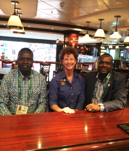 Joyce Landry on Norwegian Getaway during Rio Olympics with officials from Kenya