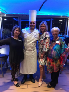 from left to right: Sally Alshouse, National Vice Chairman, DAR Tours; Head chef Celebrity Summit; Nicola Rowan, cruise liaison from Landry & Kling; Gale Crafton, National Chairman, DAR Tours.